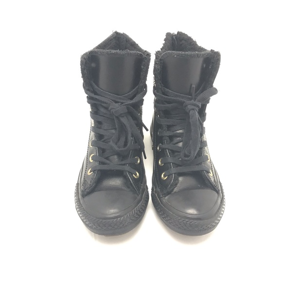 CONVERSE CT ALL STAR Sz 1 LEATHER FUR BOOT JUNIOR - Picture 2 of 8